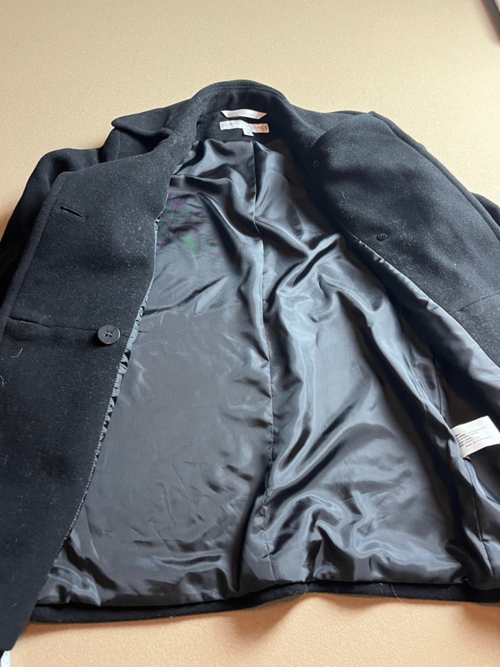 Larry Levine Double Breasted Wool Blend Black Pea Coat - 4 - Picture 7 of 9